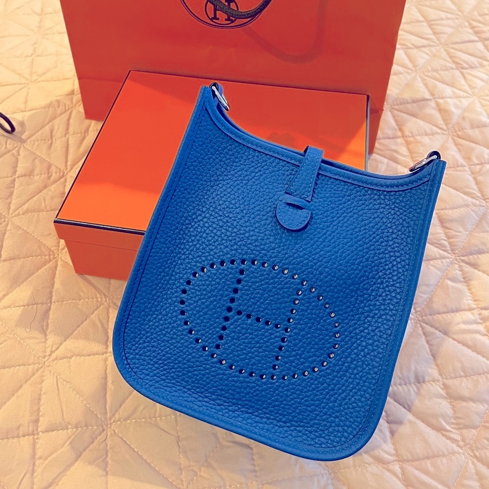 Like new Hermes Evelyne 16 TPM Bleu Zellige Taurillon Clemence Leather full set